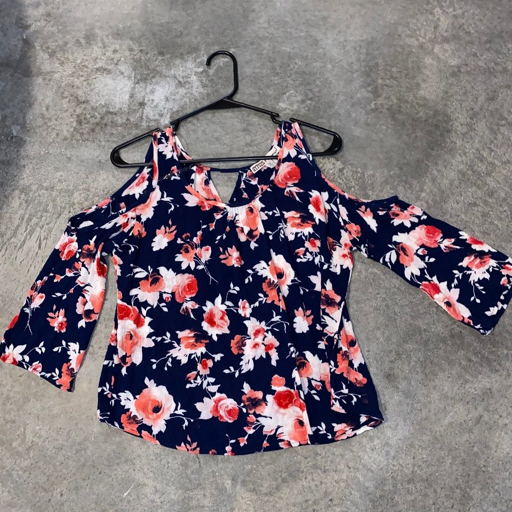 Navy floral off the shoulder top